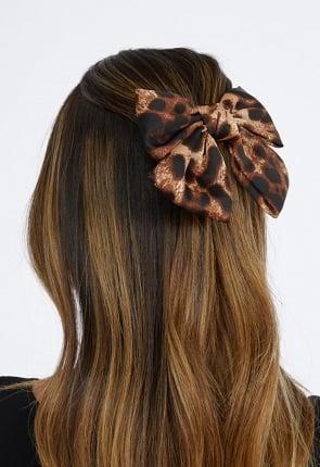 Orla Animal Print Satin Bow On Barette Hair Clip Product Image