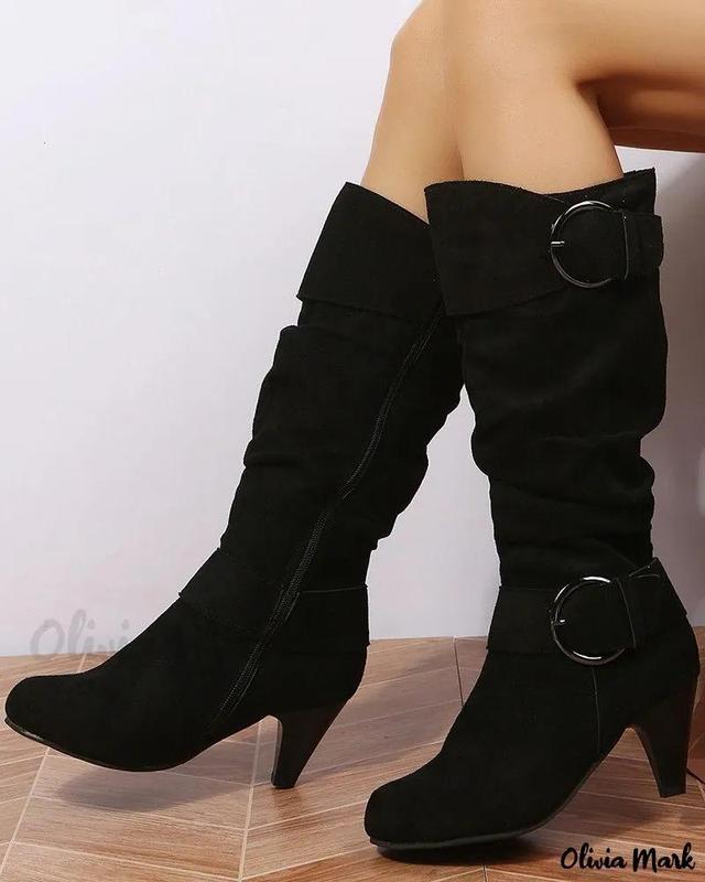 Olivia Mark – Premium Buckled Side Zippered Ankle Boots Product Image