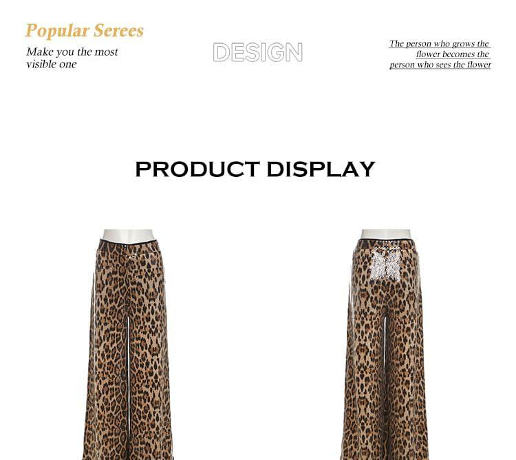 High Waist Leopard Print Sequin Wide Leg Pants Product Image