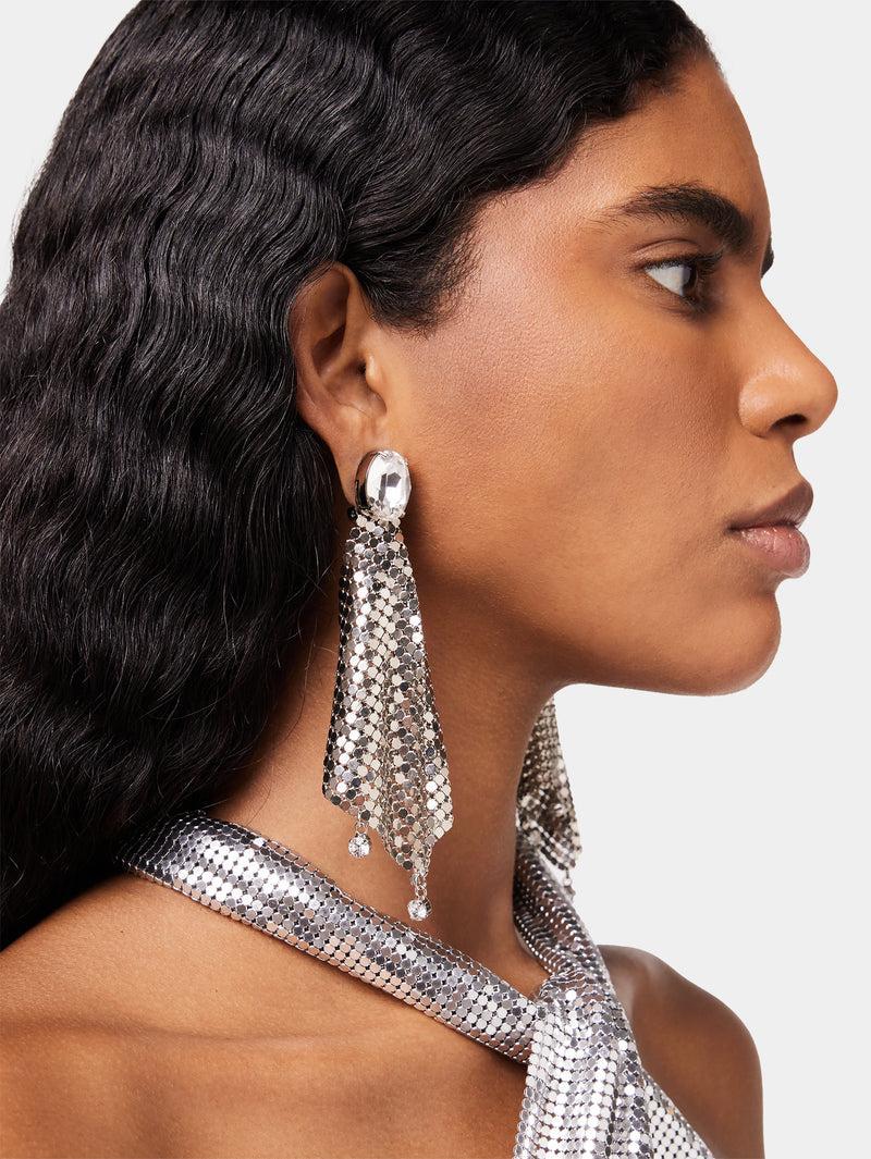 Silver chainmail earrings with crystals Product Image