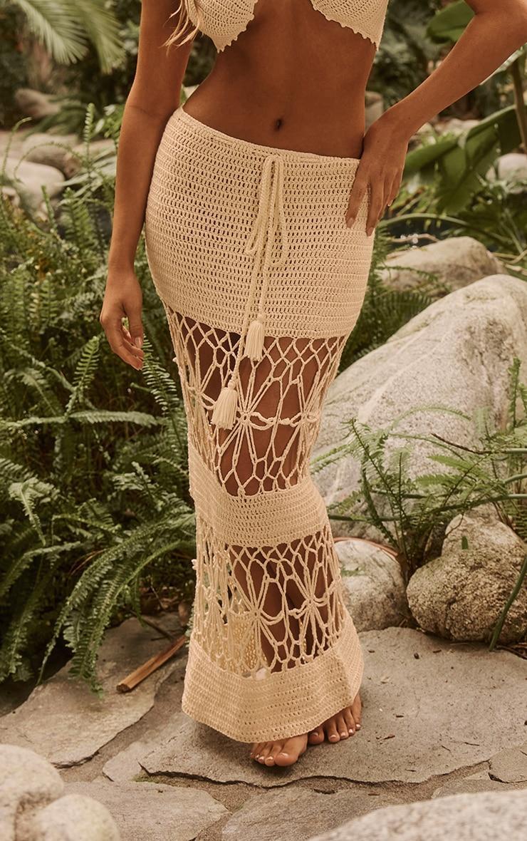 Cream Crochet Maxi Beach Skirt Product Image