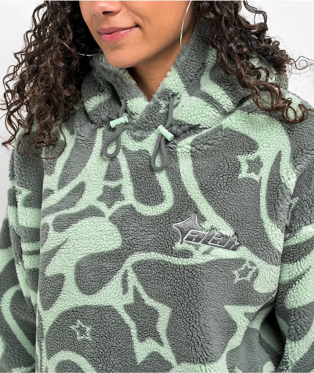 A.LAB Kendallie Warpy Star Jade Crop Fleece Hoodie Product Image