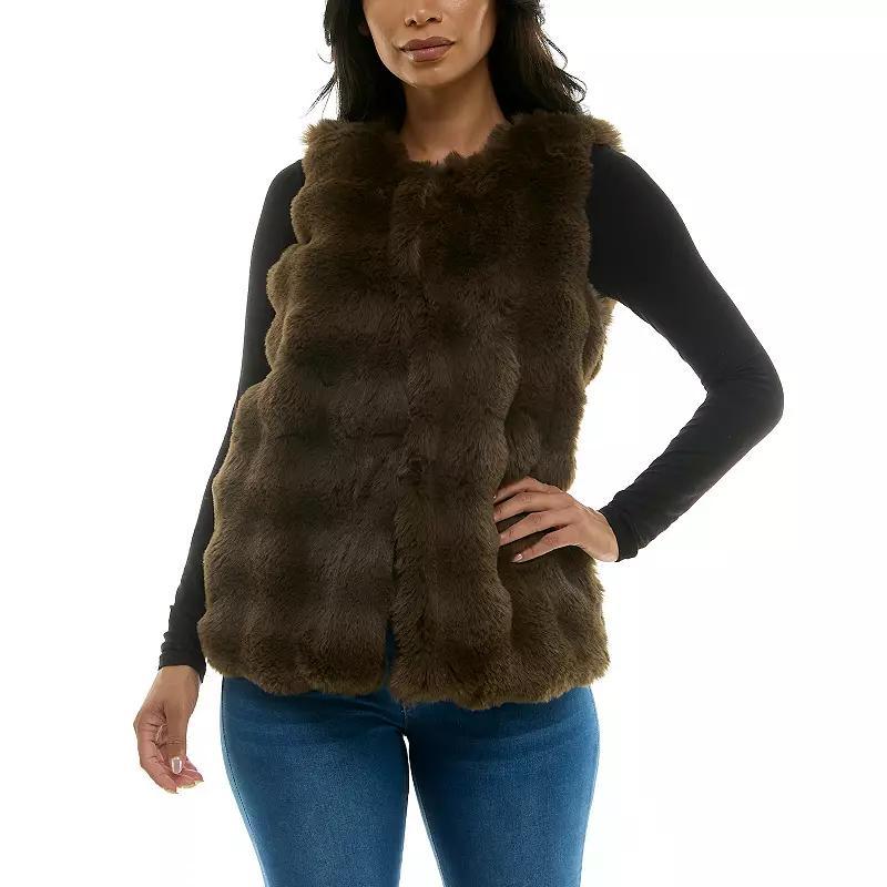 Womens Nina Leonard Collared Faux Fur Vest Brown Product Image