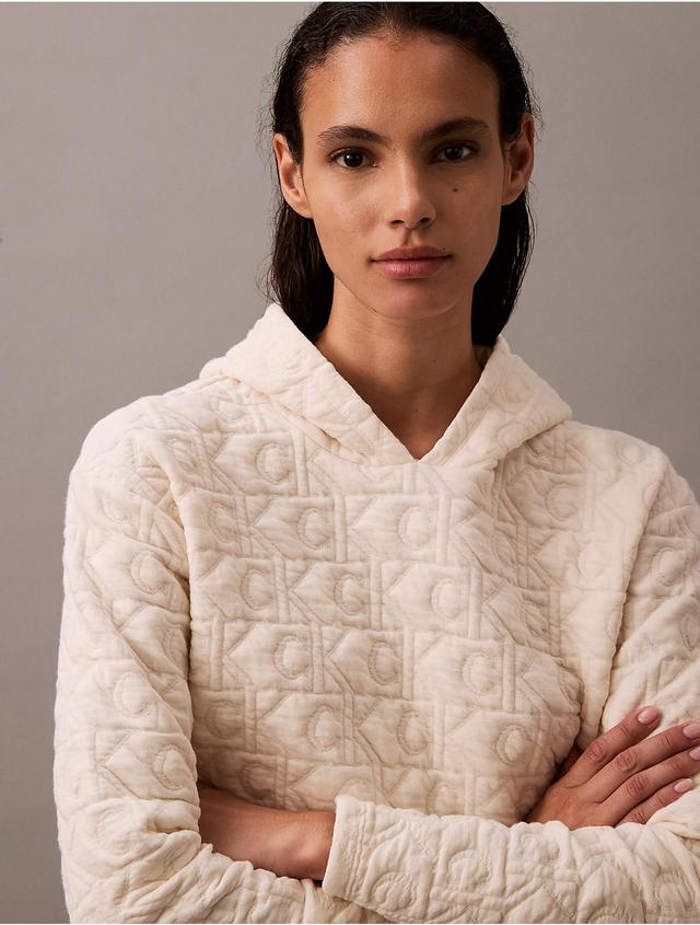 Calvin Klein Womens Terry Lounge Quilted Hoodie - White - M Product Image