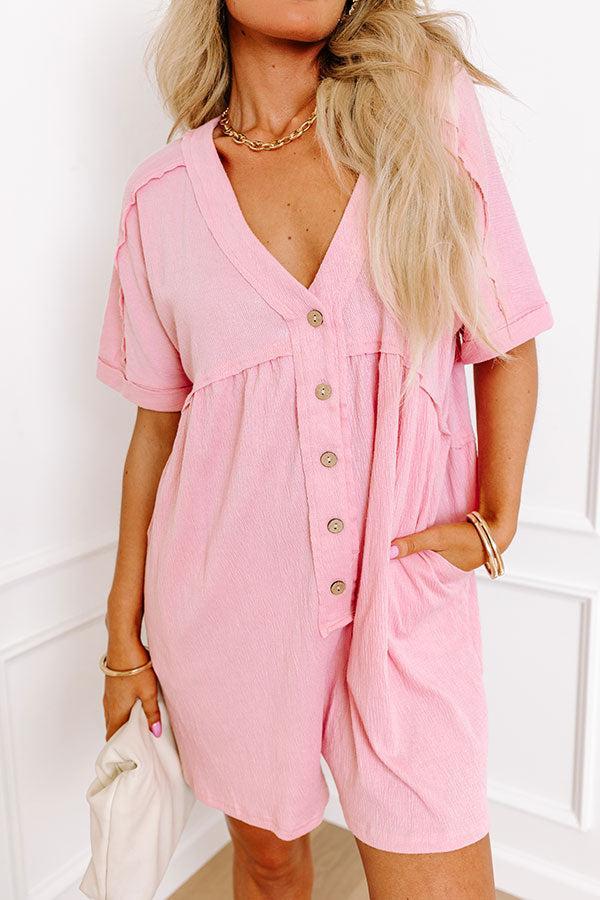 Comfy Chic Button Down Romper in Pink Product Image