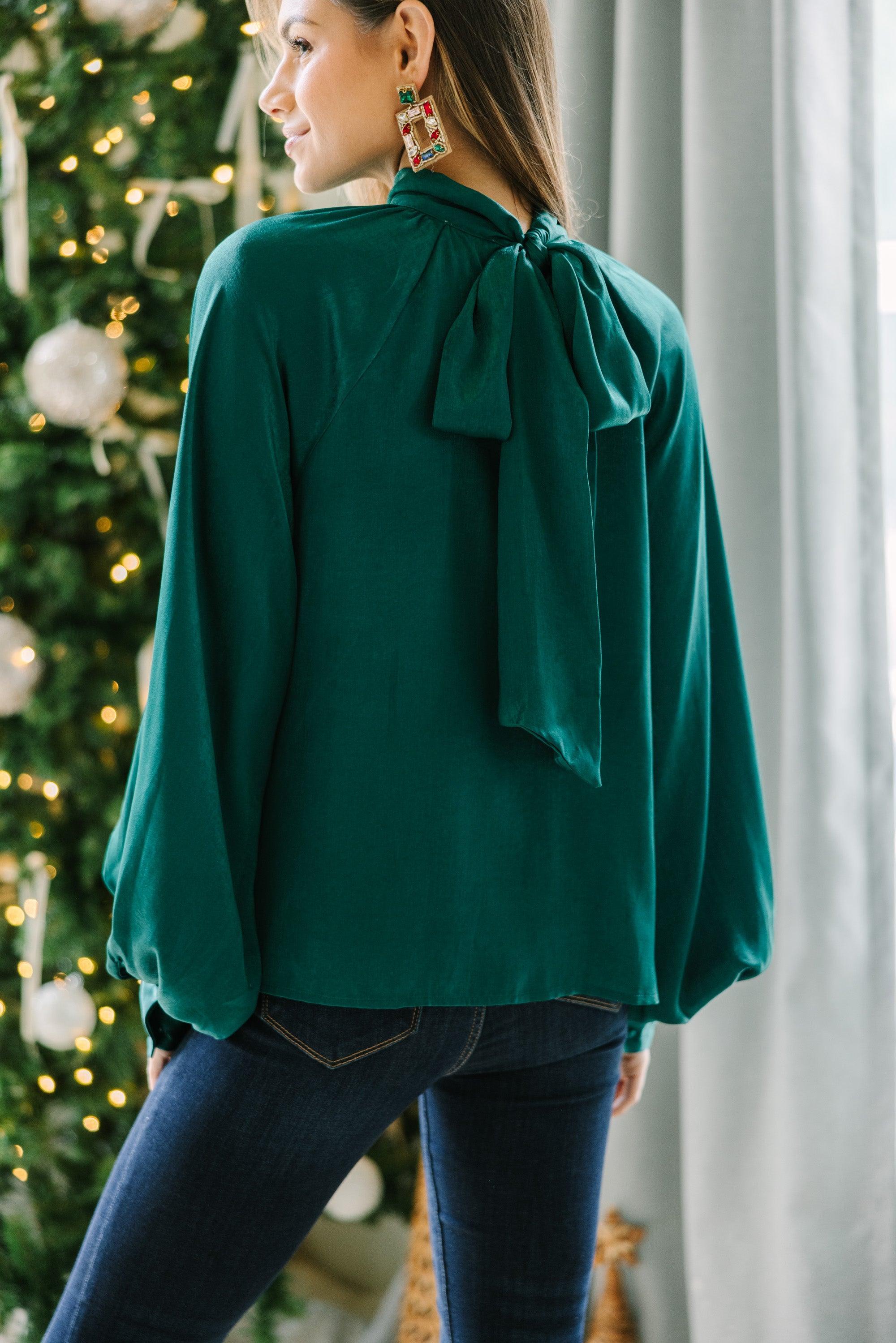 Feel This Way Emerald Green Satin Blouse Female Product Image