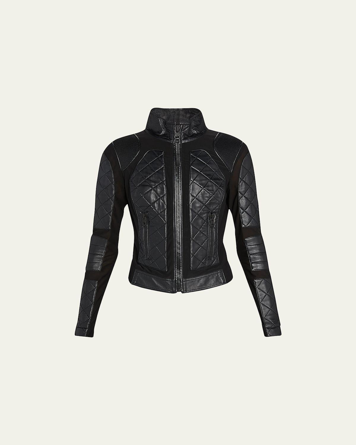 Blanc Noir Leather & Mesh Moto Jacket Product Image