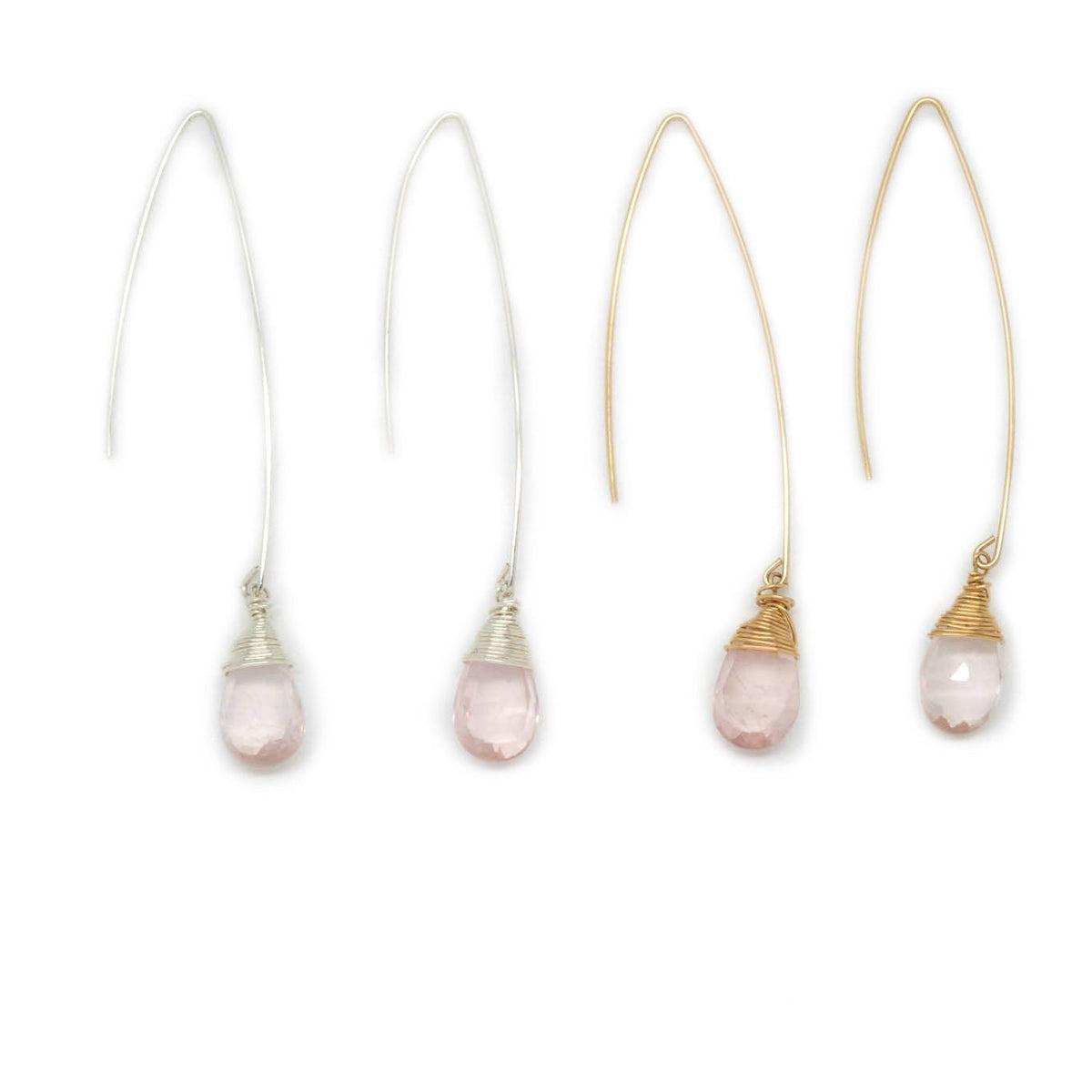 Jill Long Wire Drop Earrings in Rose Quartz Product Image