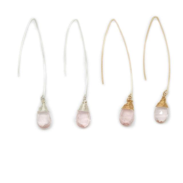 Jill Long Wire Drop Earrings in Rose Quartz Product Image