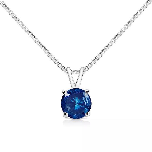 14K White Gold 1/2 Cttw Round Brilliant Cut Lab Grown Blue Diamond 4-Prong Solitaire Pendant Necklace (Blue Color, Vvs2-Vs1 Clarity) - 18" Product Image