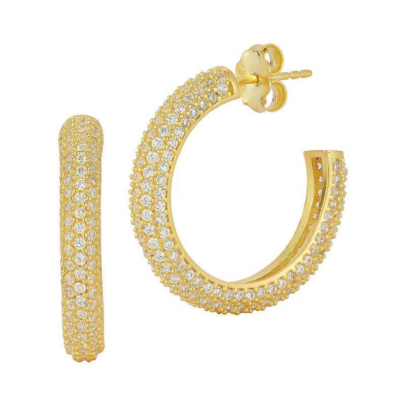 Sunkissed Sterling Cubic Zirconia Small Pave Hoop Earrings, Womens, Yellow Product Image