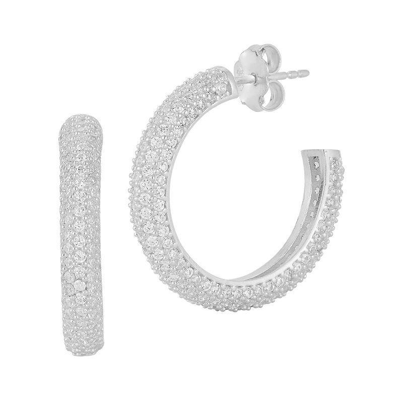 Sunkissed Sterling Cubic Zirconia Small Pave Hoop Earrings, Womens, Silver Tone Product Image