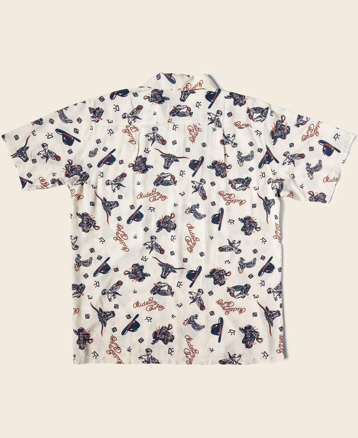 Cowboy Symbols Pattern Cuban Collar Shirt - Cream White Product Image