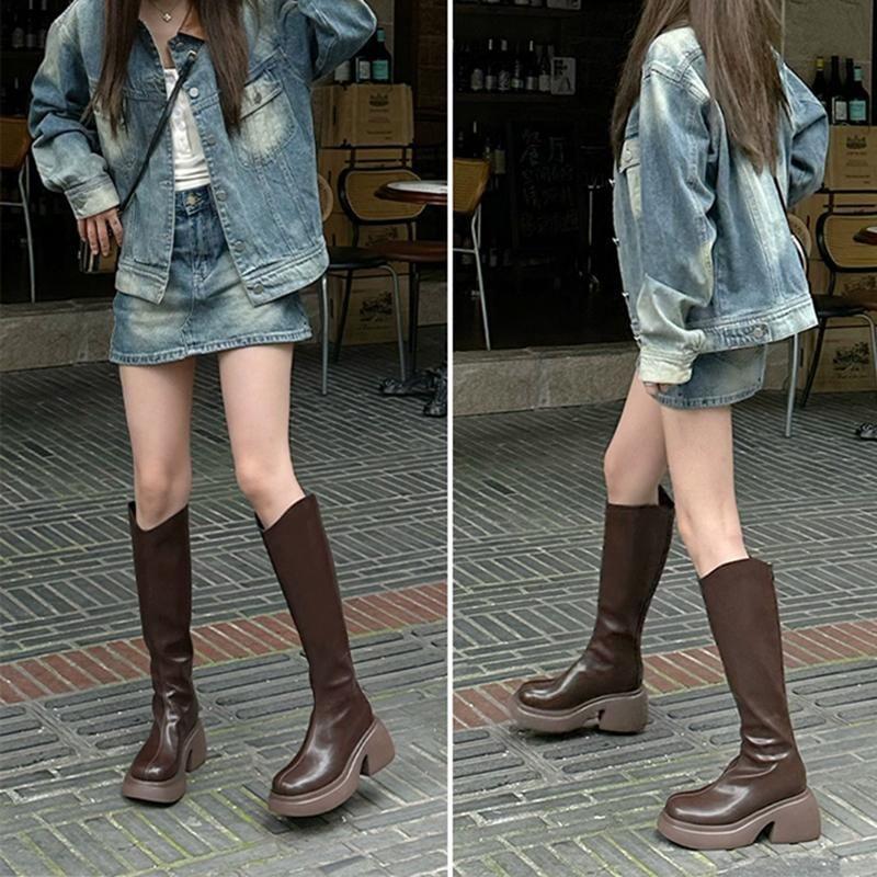 Faux Leather Platform Tall Boots Product Image