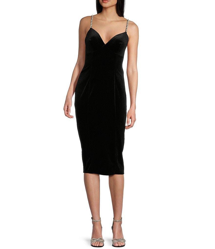 B. Darlin Velvet Pearl Strap Bodycon Midi Dress Product Image