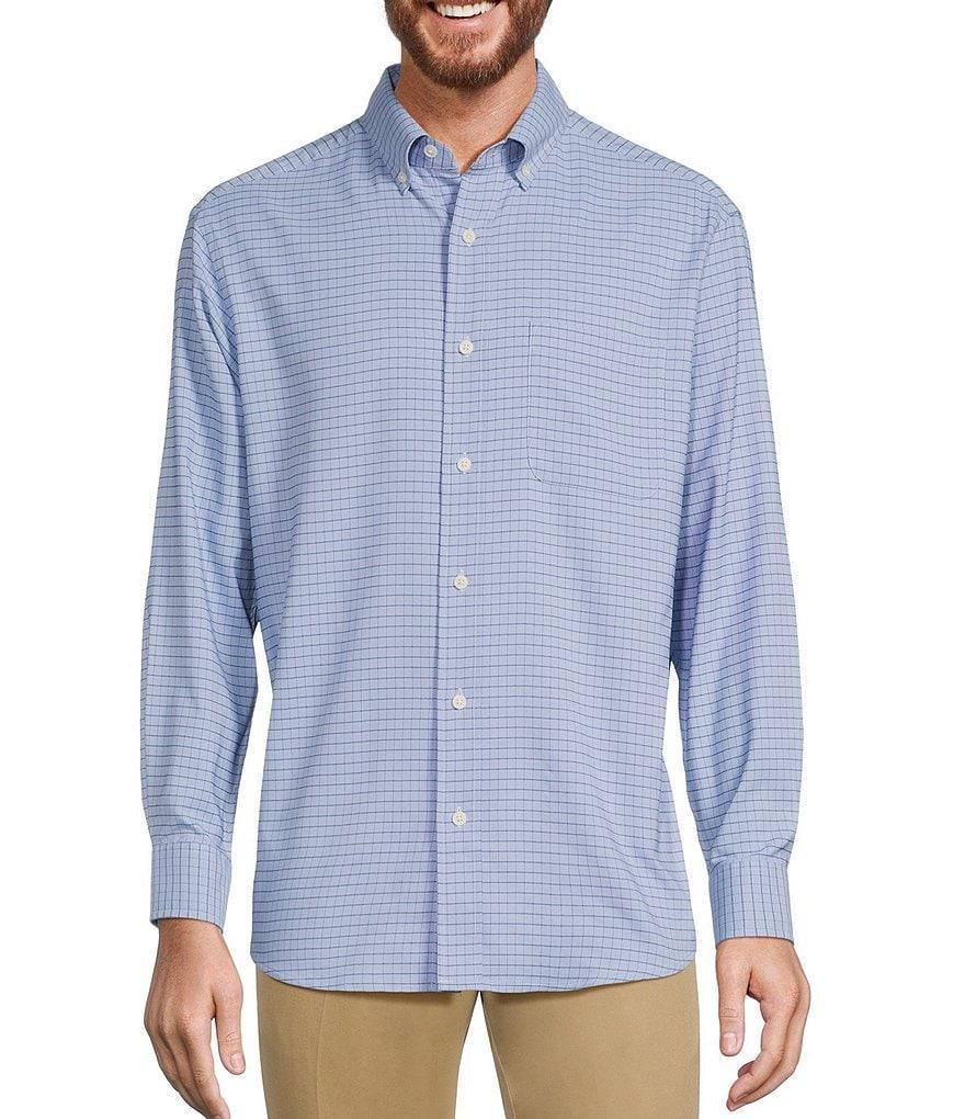 Roundtree & Yorke Performance Long Sleeve Allover Chambray Plaid Sport Shirt Product Image