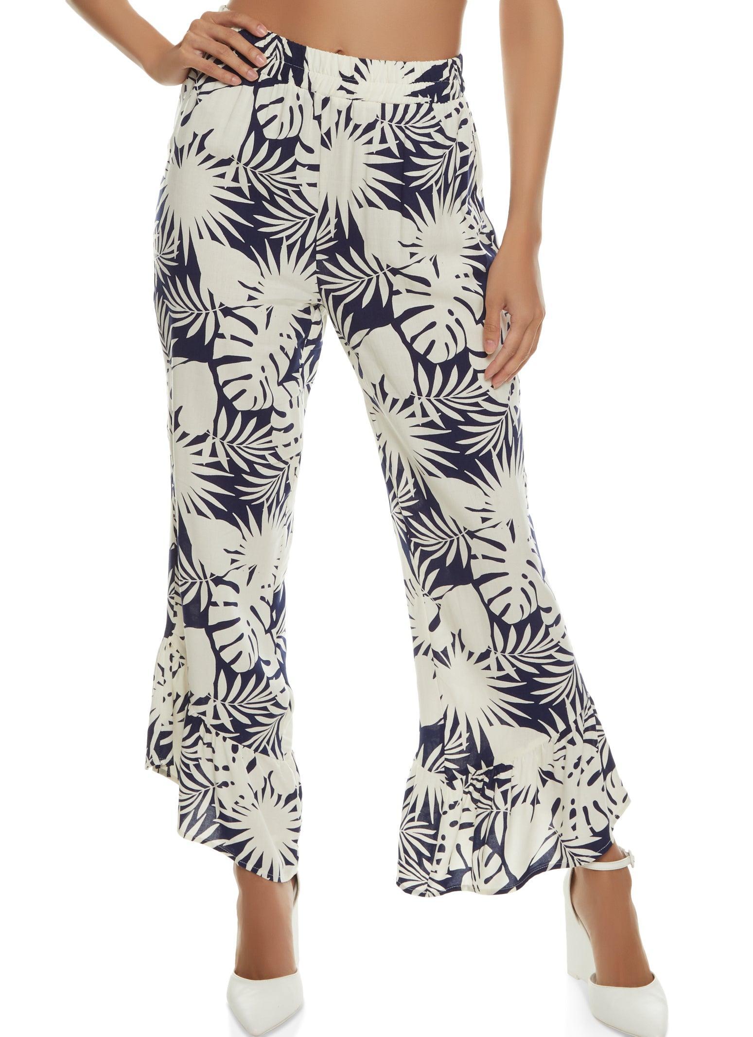 Womens Palm Print Bell Bottom Pants Product Image