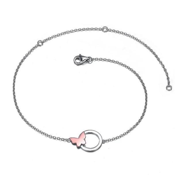 Sterling Silver Infinity Circle Butterfly Charm Anklet, Womens, Size: 7+1.25+2 Product Image