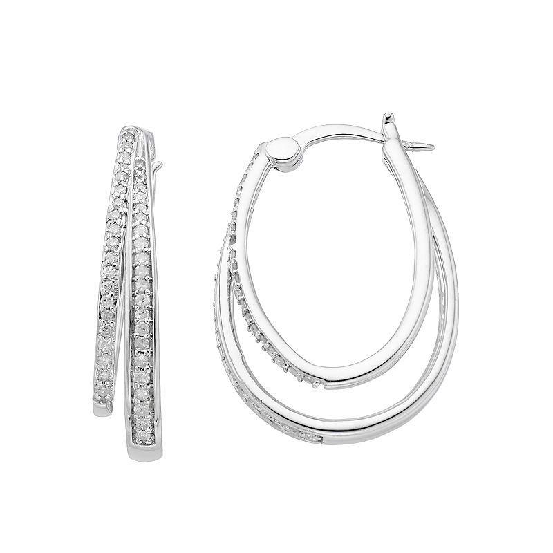 Sterling Silver 1/3 Carat T.W. Diamond Double U-Hoop Earrings, Womens, White Product Image