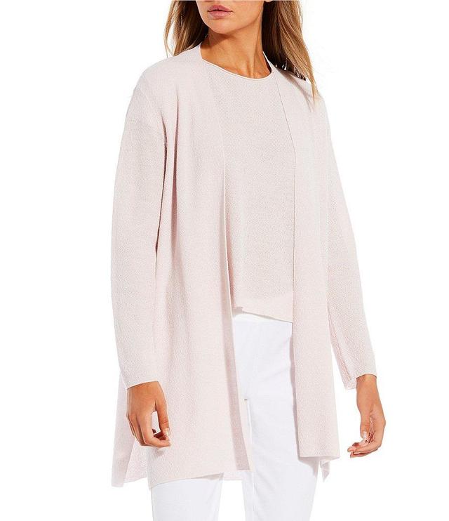 Eileen Fisher Merino Wool Crepe Long Sleeve Side Slit Open-Front Cardigan Product Image