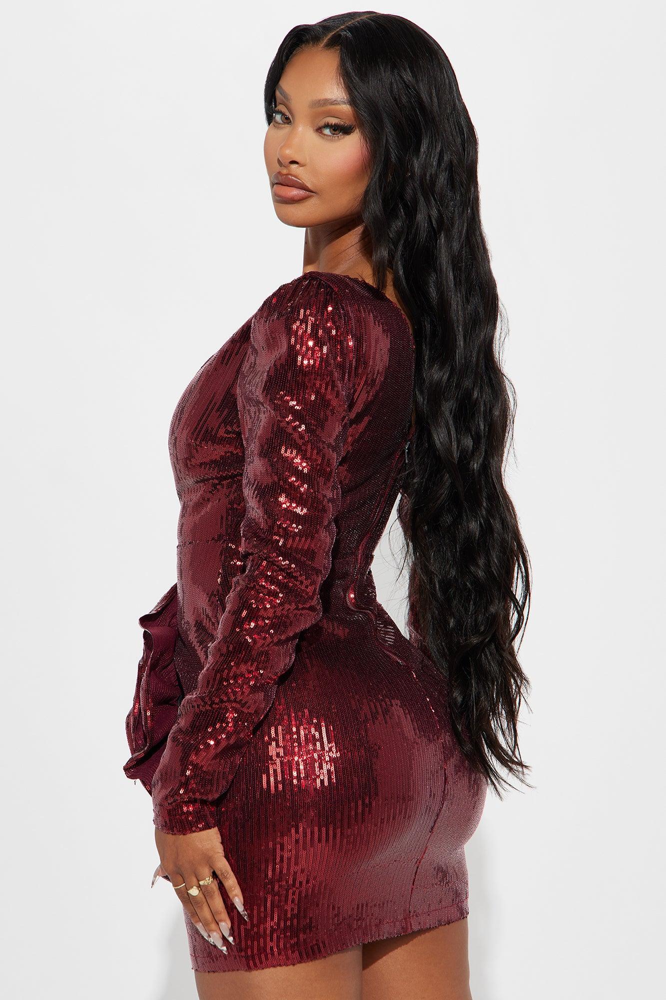 Rosalia Rose Sequin Mini Dress - Wine Product Image