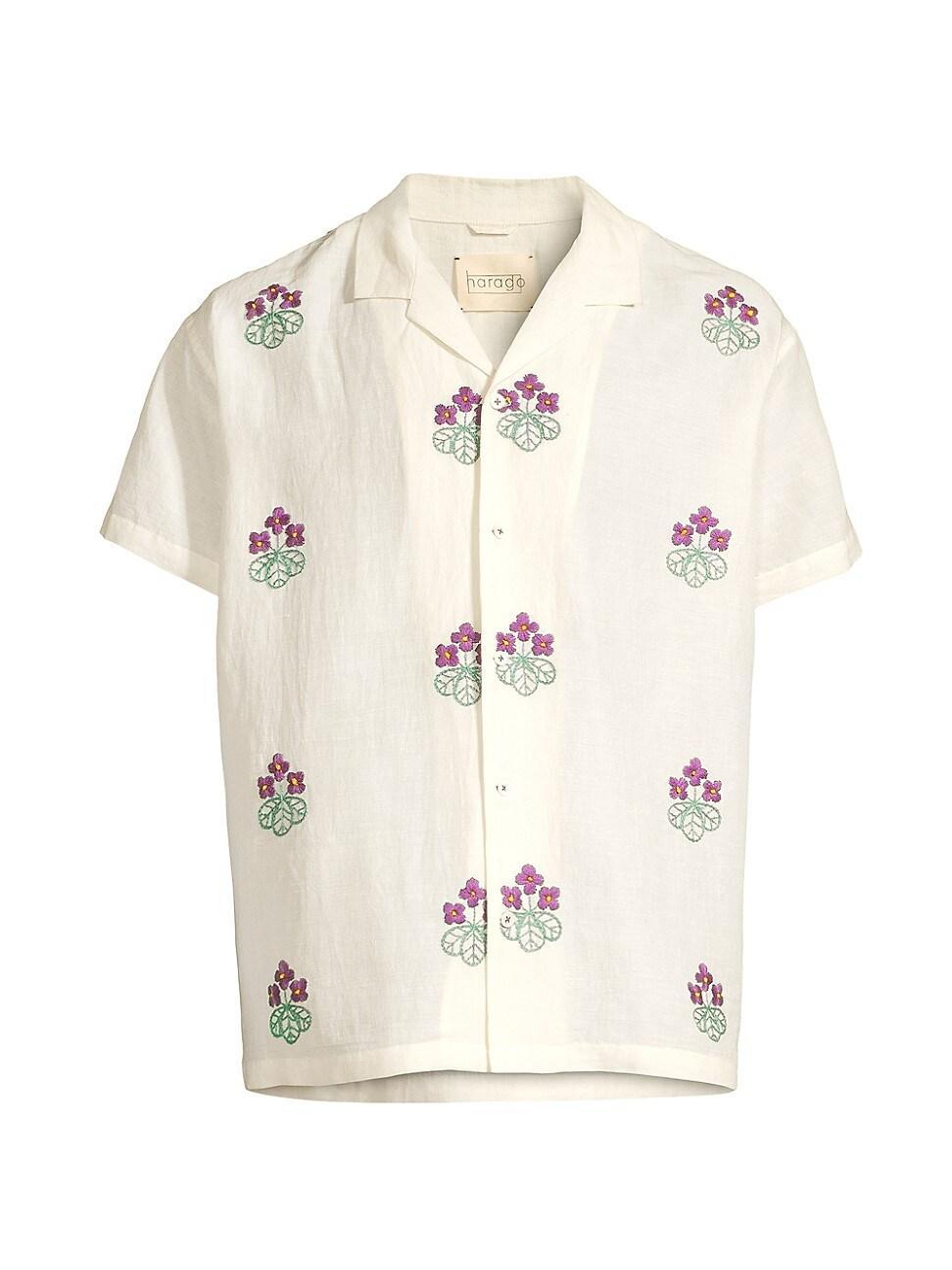 Mens Craft Heritage Floral-Embroidered Linen Camp Shirt Product Image