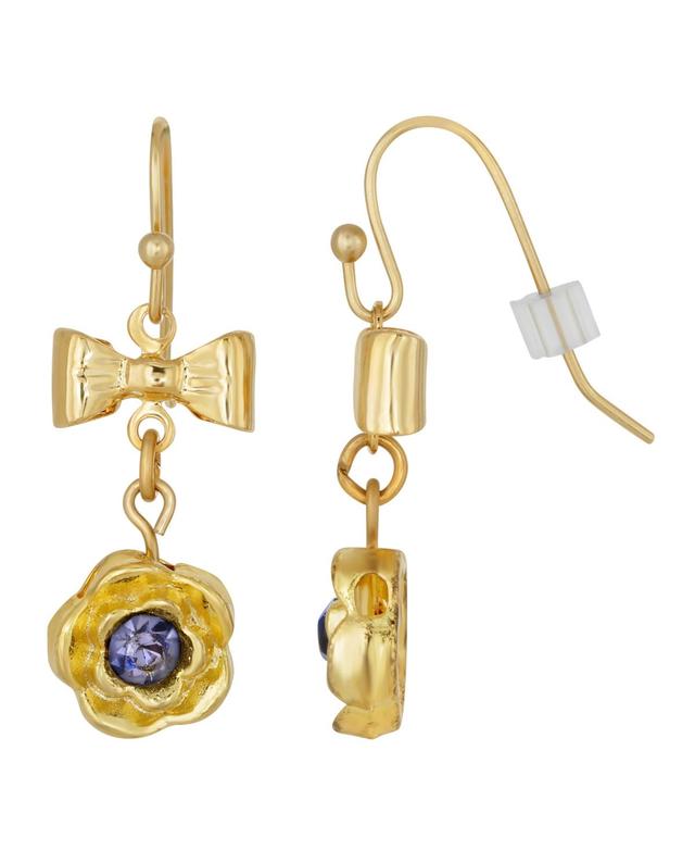 1928 Gold Tone Purple Simulated Crystal Floral Drop Earrings, Womens Product Image