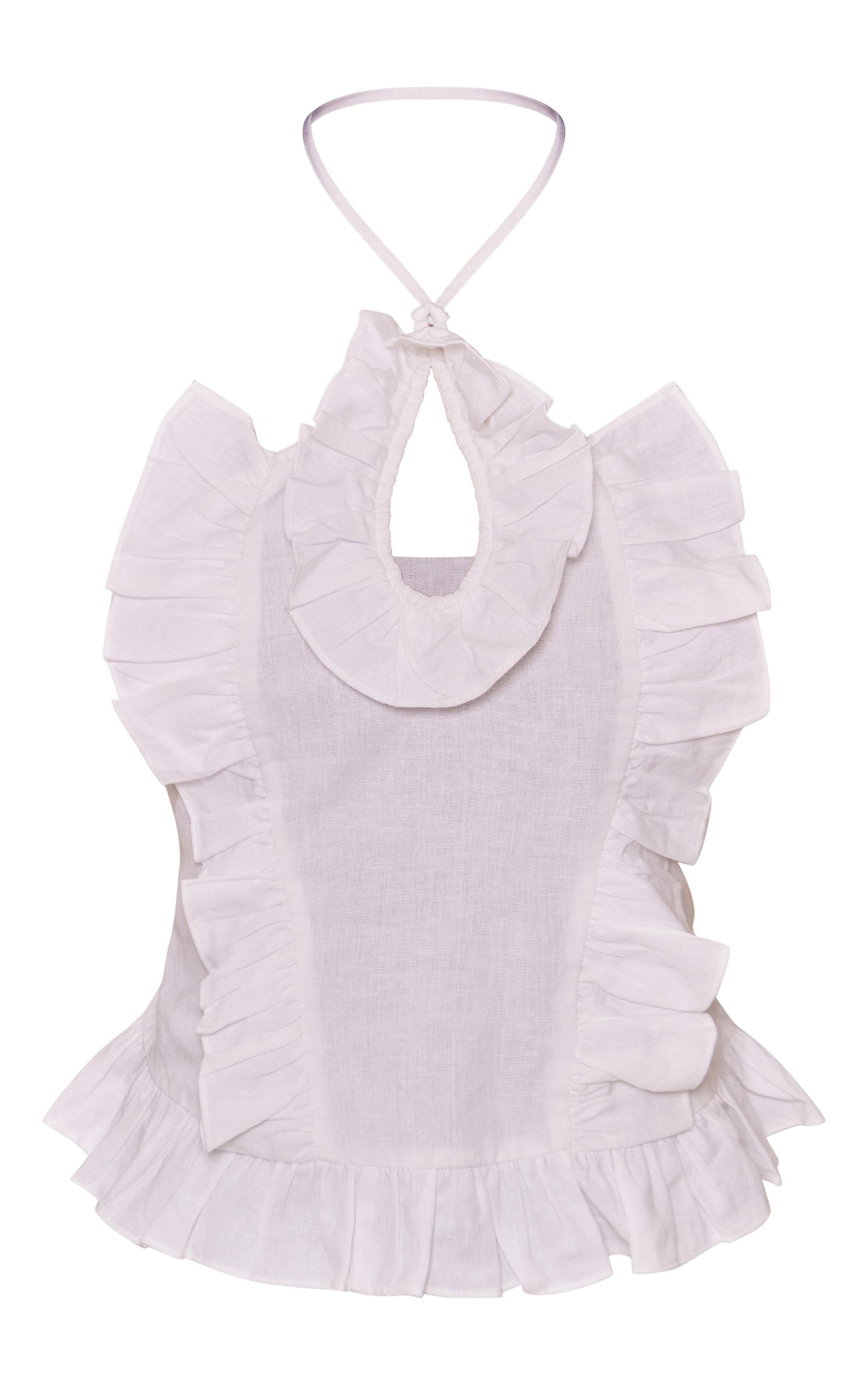 Tall White Faux Linen Ruffle Detail Top Product Image