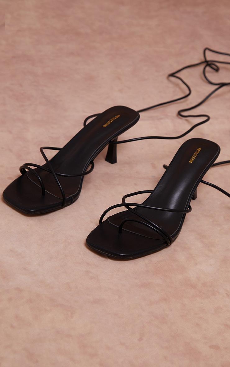 Black Strappy Lace Up Low Heel Sandals Product Image