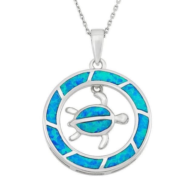 Lab-Created Blue Opal Sterling Silver Turtle Pendant Necklace, Womens Product Image