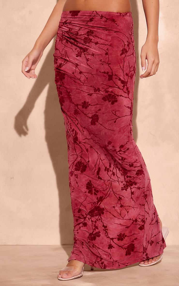 Pink Soft Touch Devore Ruched Side Maxi Skirt Product Image