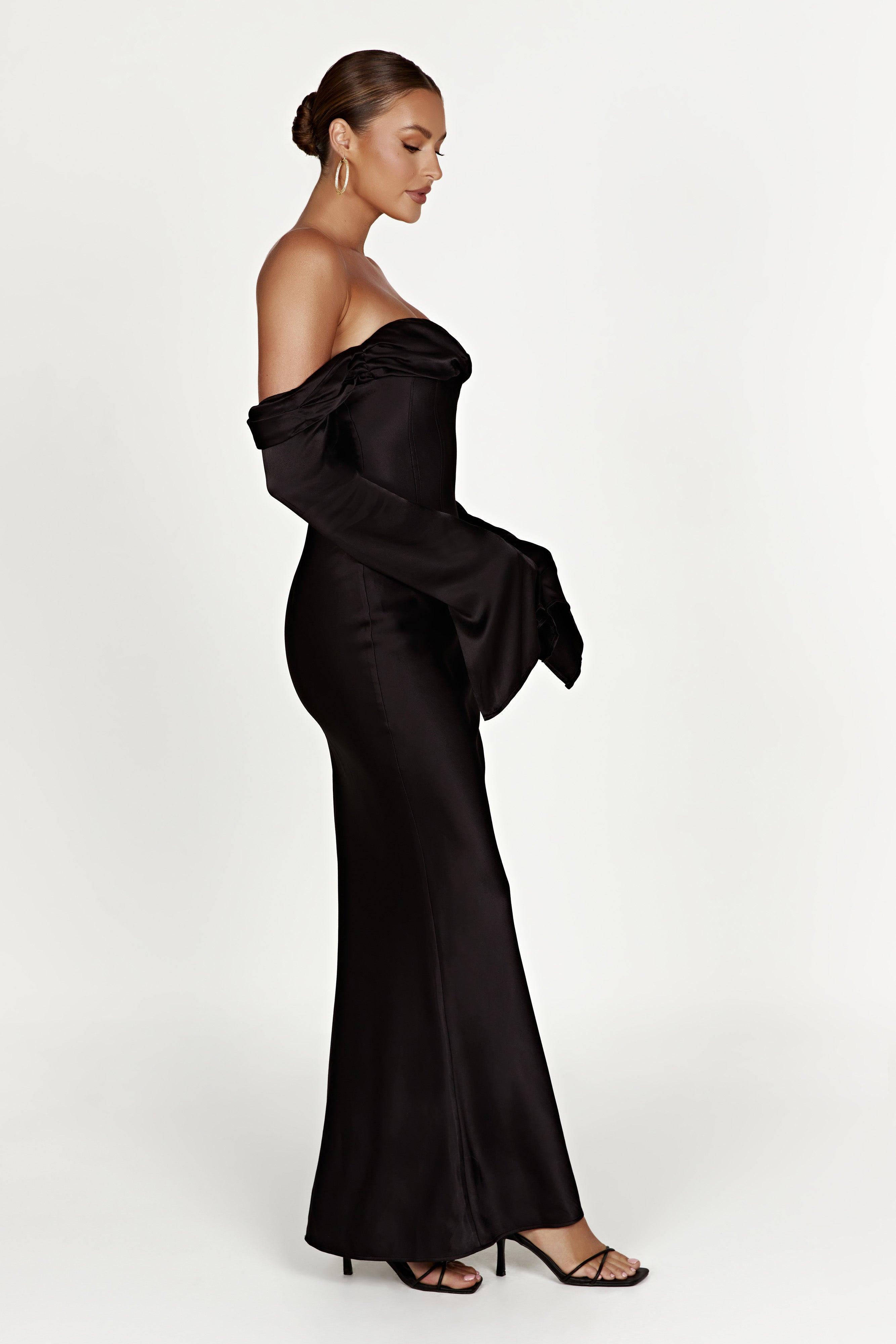 Giselle Off Shoulder Cowl Neck Maxi Dress - Black Product Image