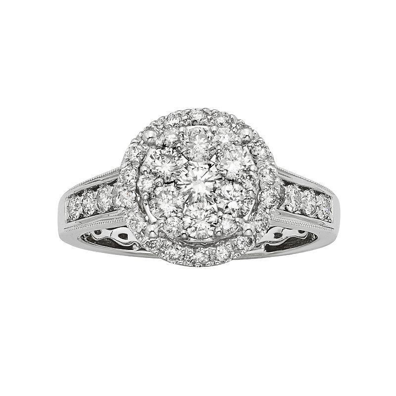 The Regal Collection IGL Certified Diamond Halo Engagement Ring in 14k White Gold (1 ct. T.W.), Womens Product Image