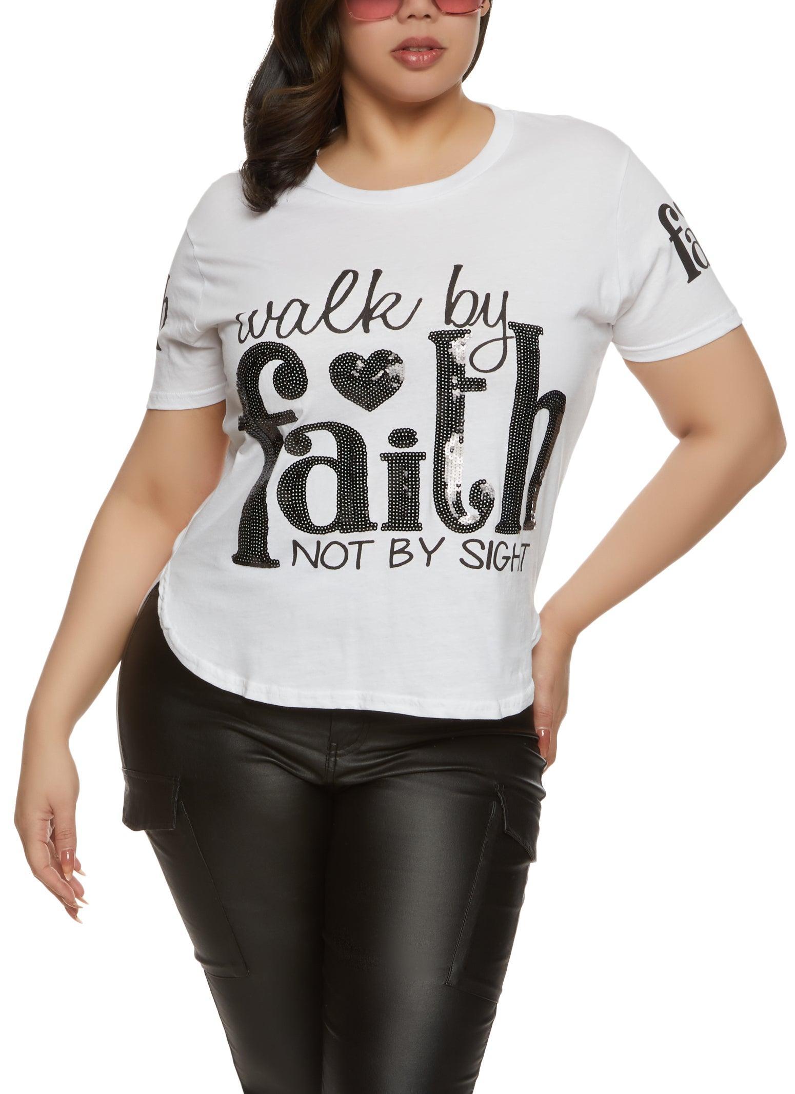 Womens Plus Size Walk By Faith Sequin Graphic Tee Product Image