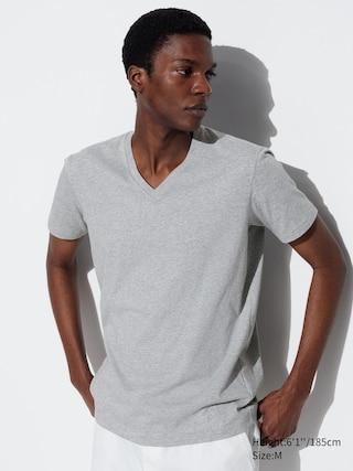 Mens Dry V-Neck Short-Sleeve Color T-Shirt with Quick-Drying Gray 3XL UNIQLO US Product Image