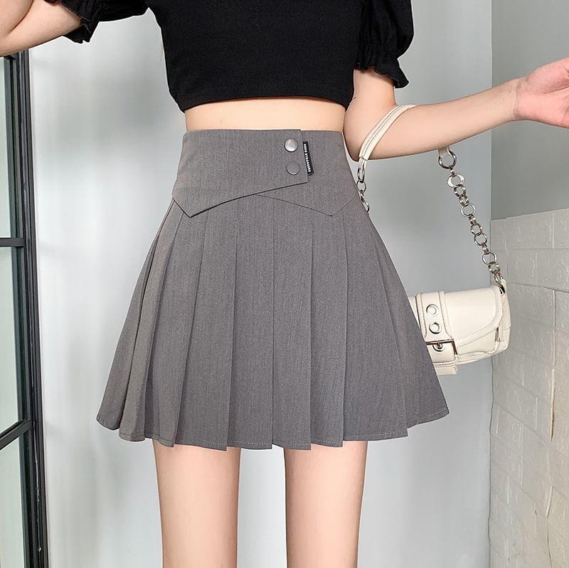 High Waist Plain Pleated Mini A-Line Skirt product image