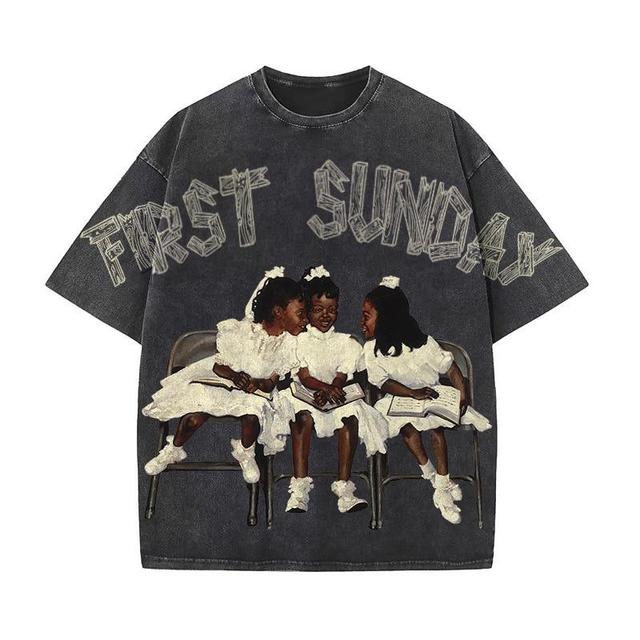 Retro First Sunday Faith Graphic Print Acid Washed T-Shirt Product Image