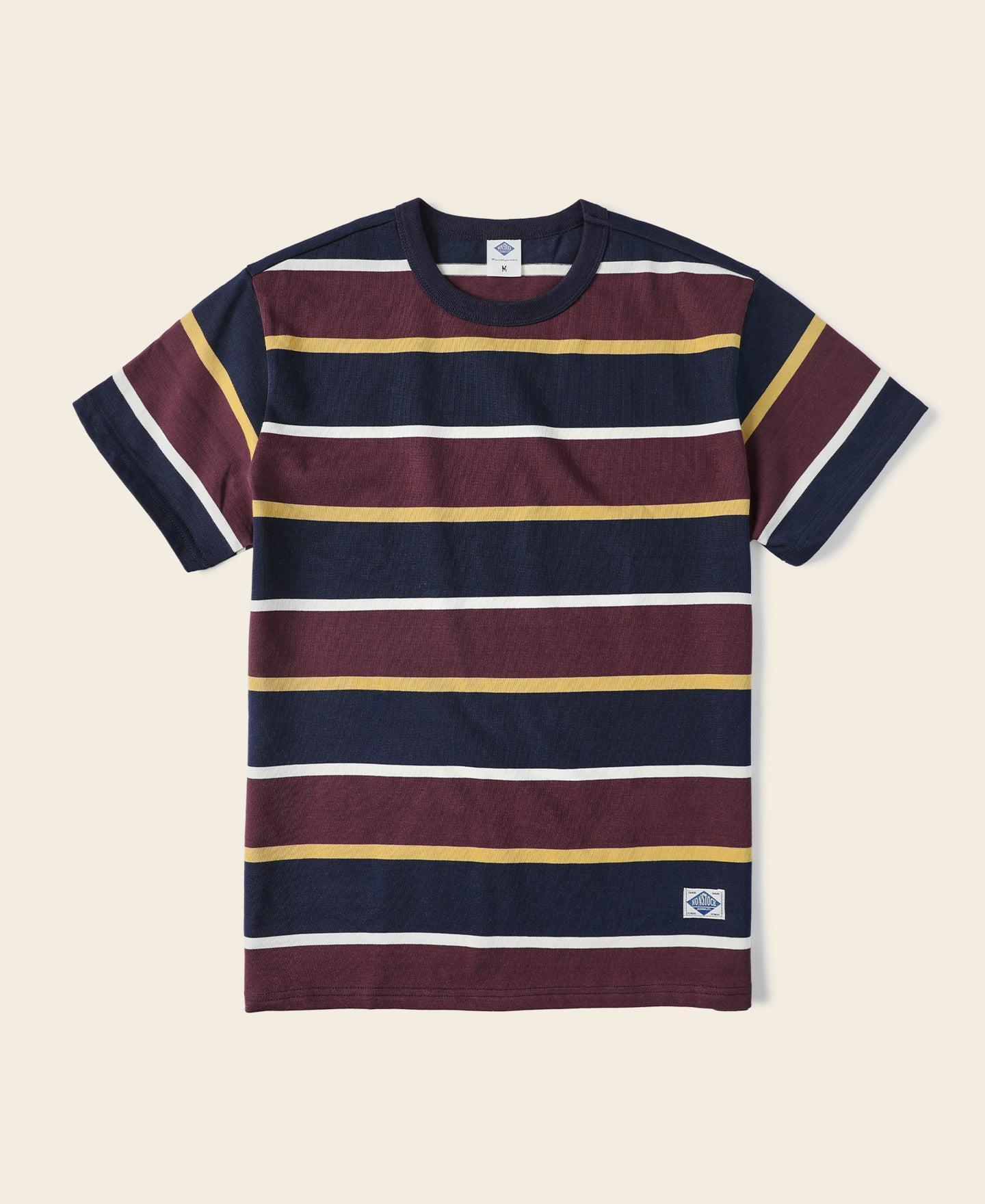 9.8 oz IVY Style Striped T-Shirt - Burgundy Red/Navy Product Image