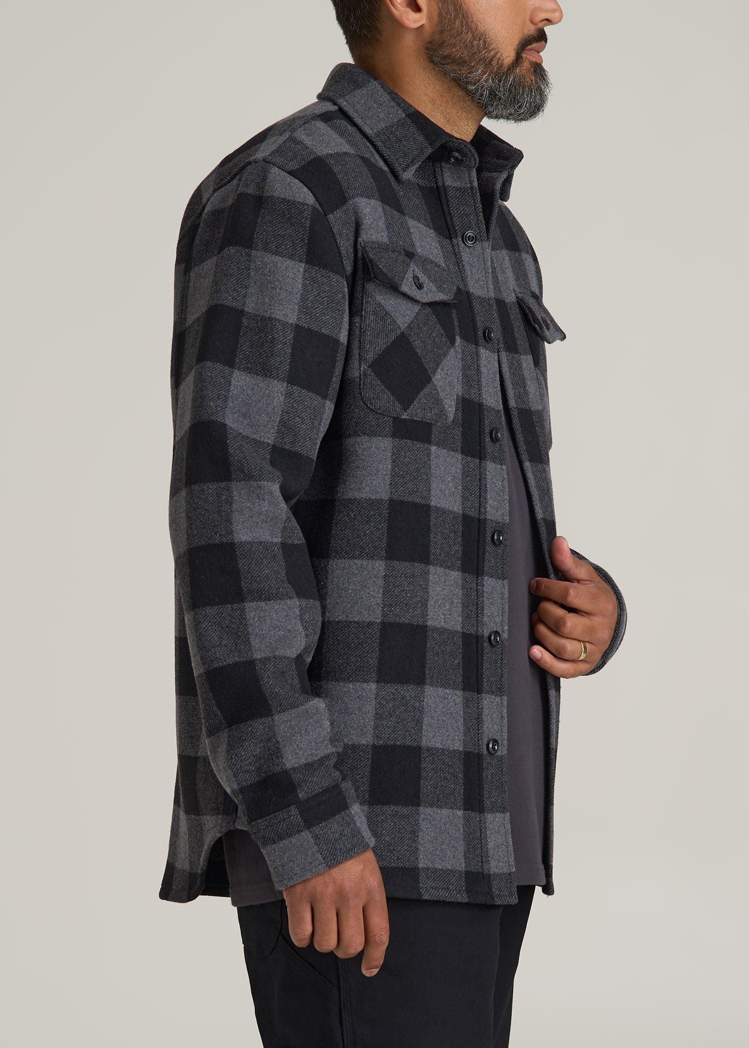 LJ&S Wool Blend Tall Men's Shirt Jacket in Black and Grey Check Male Product Image