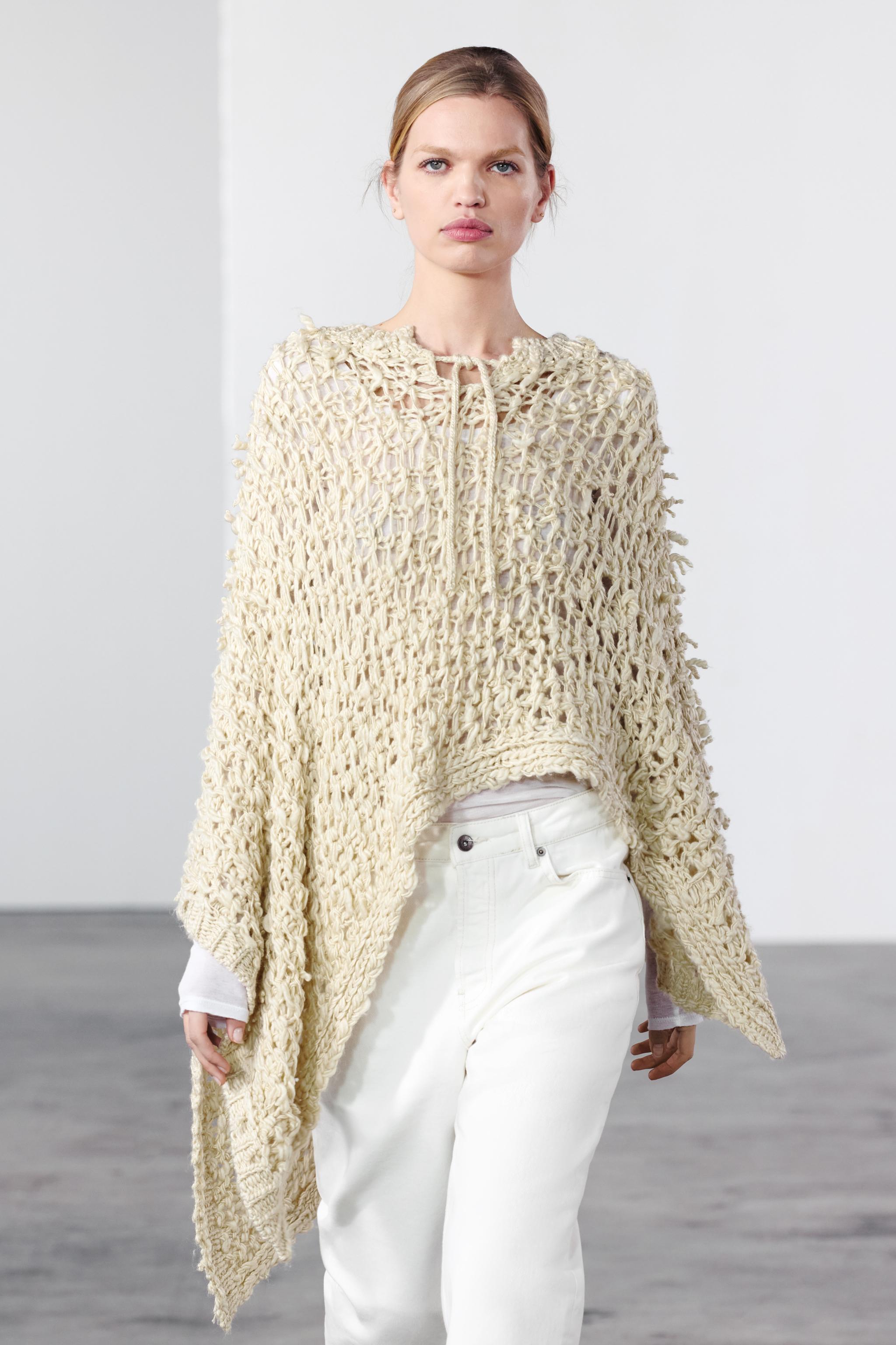 OPENWORK KNIT PONCHO SWEATER Product Image