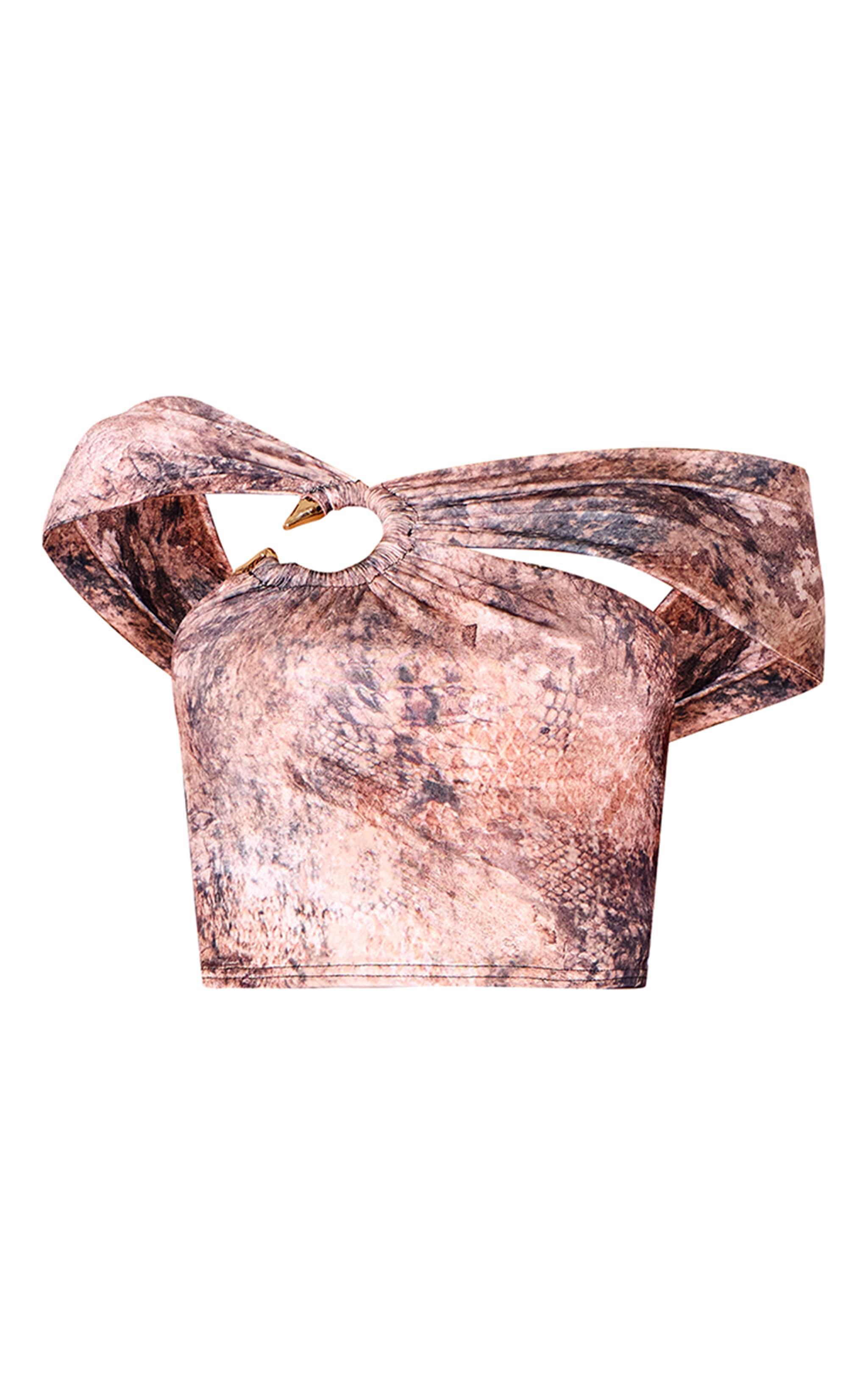 Multi Muted Snake Print One Shoulder Metal Detail Top Product Image