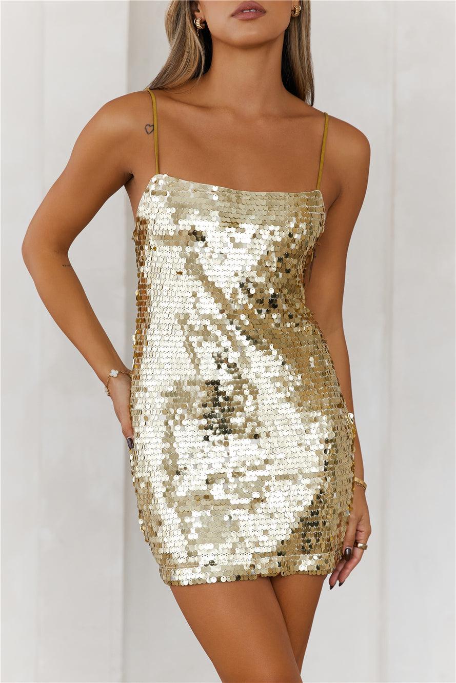 HELLO MOLLY Glistening Goddess Sequin Mini Dress Gold Product Image