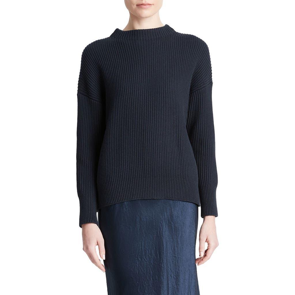 Ribbed Funnel-neck Cotton Cashmere Sweater In Blue Product Image