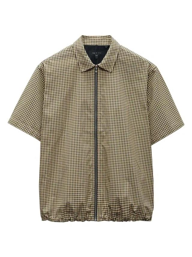 Noah Gingham Short Sleeve Nylon Zip-up Shirt In Navy Product Image