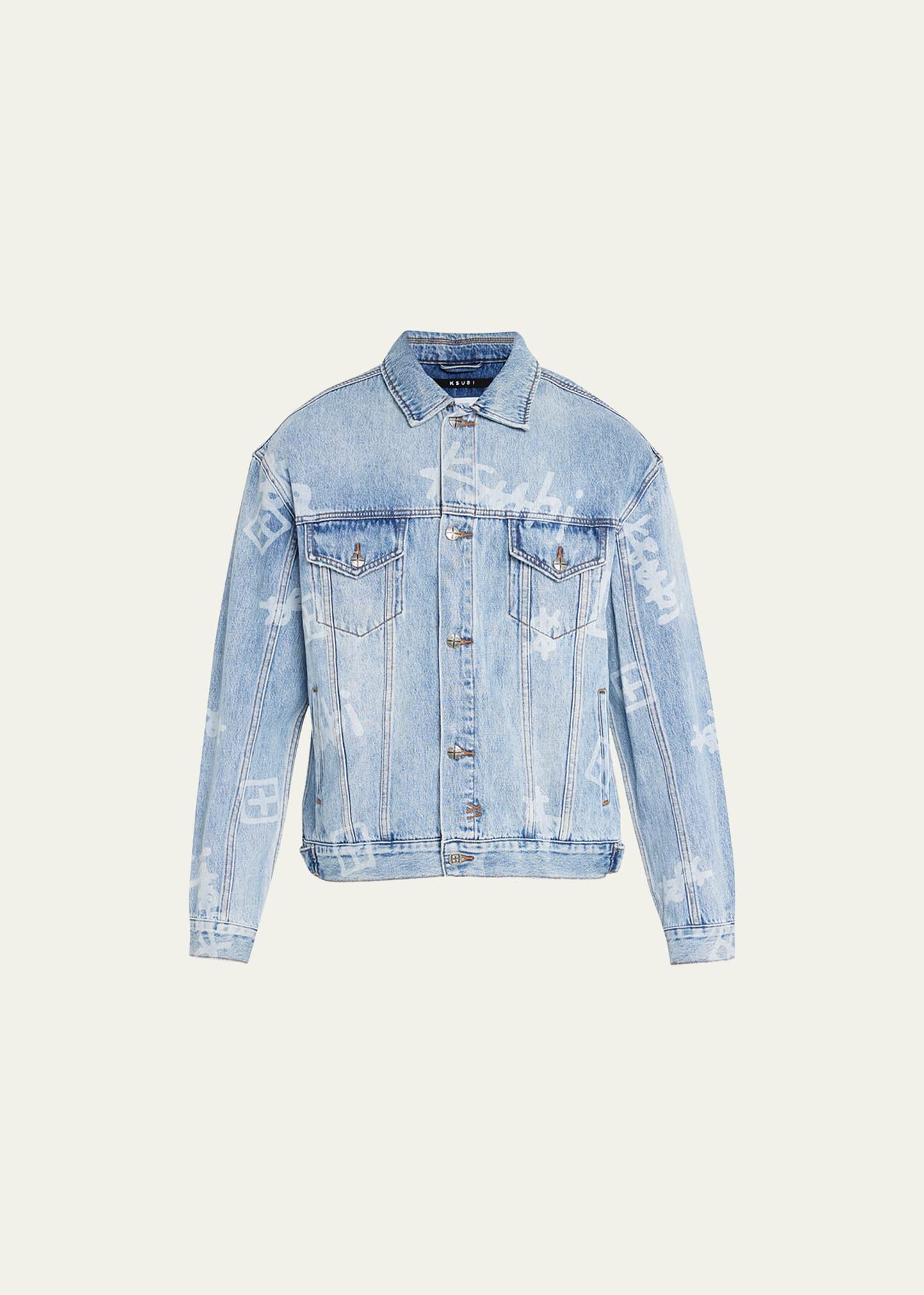 Mens Allover-Logo Denim Trucker Jacket Product Image