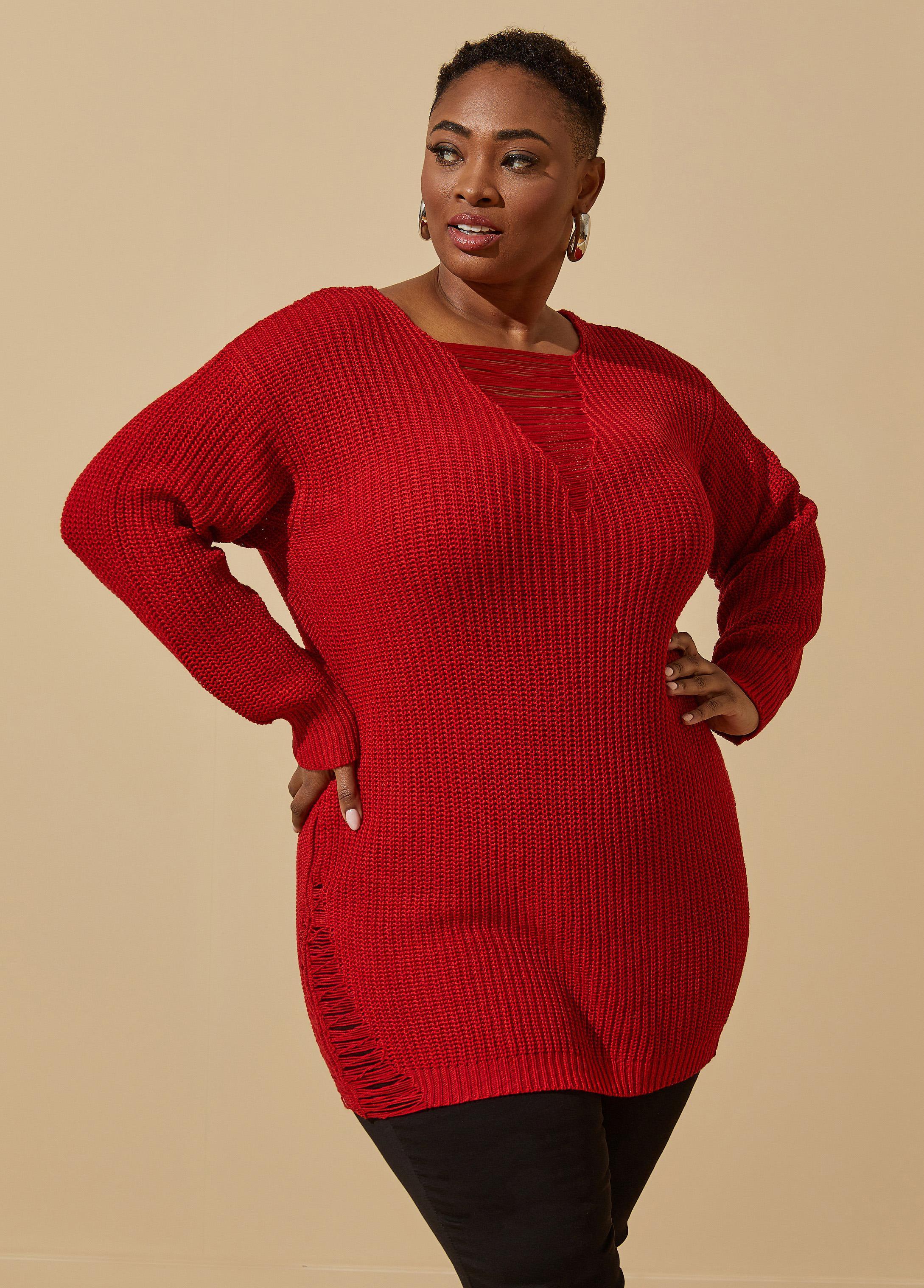 Plus Size Distressed Ribbed Sweater Ashley Stewart product image