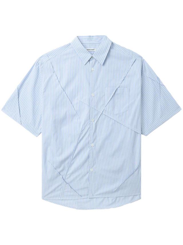 UNDERCOVER Crease-detail Striped Cotton Shirt In Blue Product Image