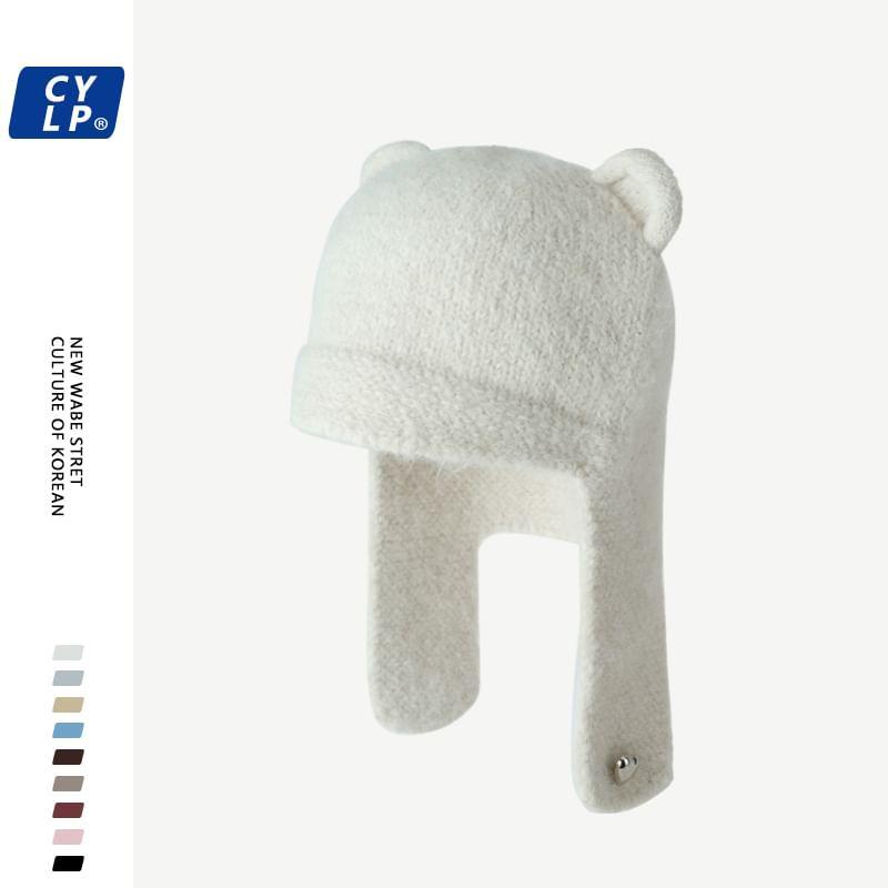 Plain Bear Ear Earflap Beanie Product Image