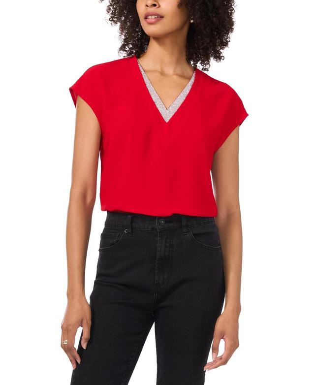 Vince Camuto Womens Embellished-v-Neck Extended-Shoulder Top Product Image