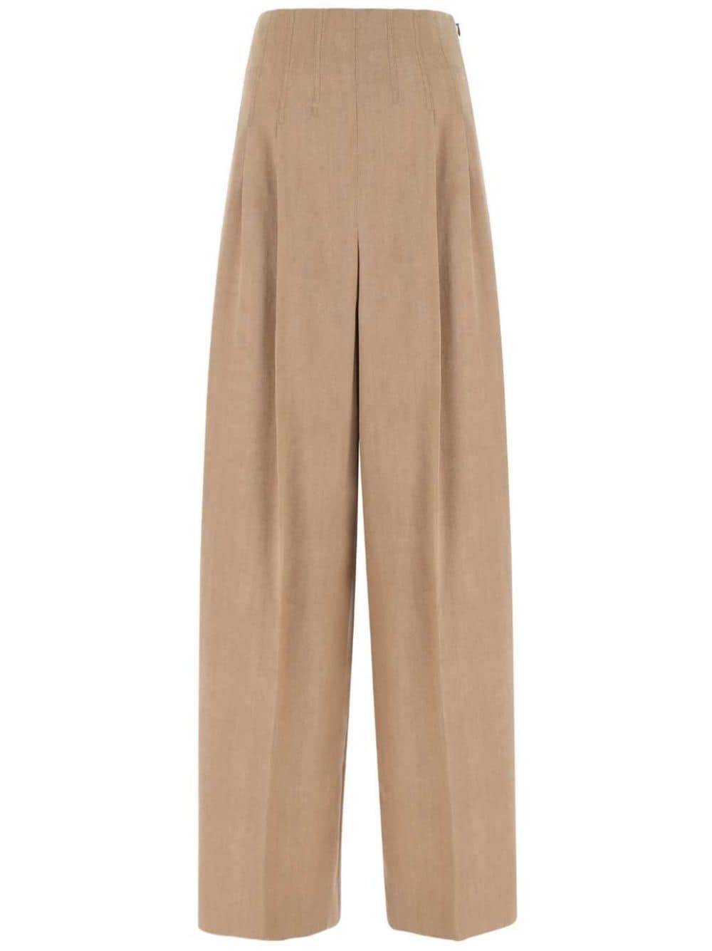 Virgin Wool Wide-leg Trousers In Brown Product Image